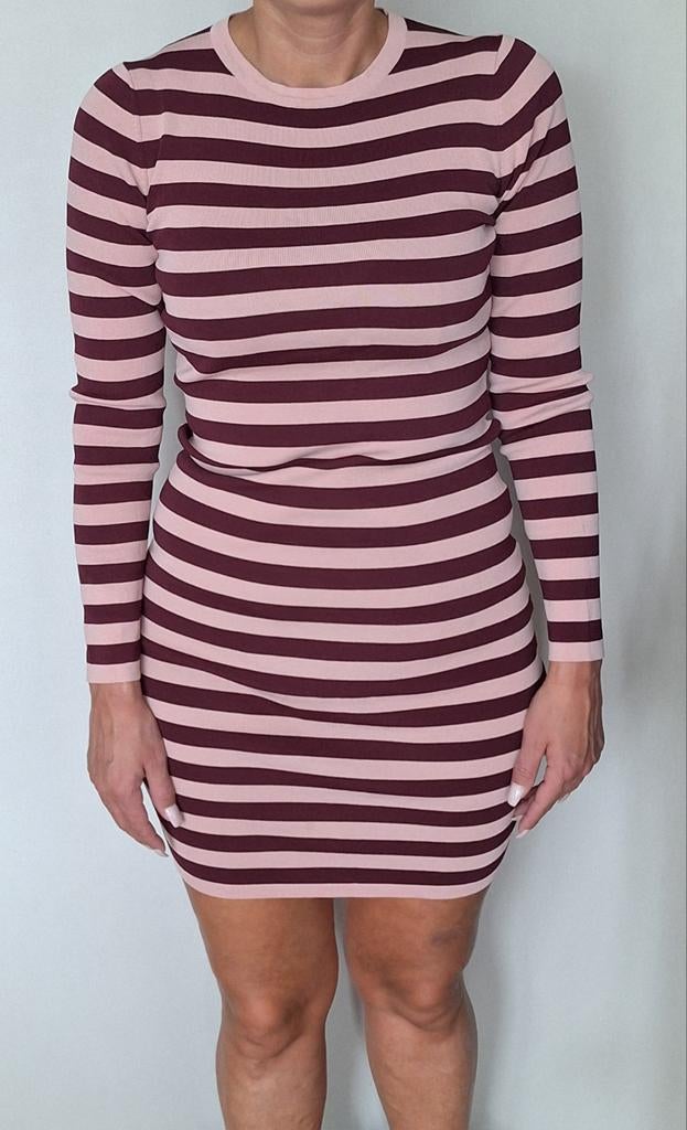 Nikkie gestreepte jurk bordeaux/roze - Maat 38, Maat 38/40 (M), Ophalen of Verzenden, Zo goed als nieuw, Nikkie