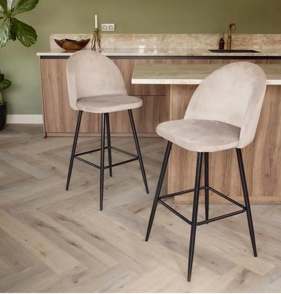 Action barkrukken taupe velours - Nieuw in doos /set, 60 tot 90 cm, Nieuw, Ophalen of Verzenden, Metaal