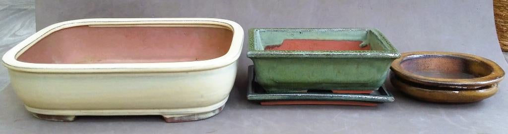 Drie stuks oude antiek BONSAI Boom Plant Schaal Bak Bloembak, Gebruikt, Minder dan 30 cm, Minder dan 60 cm, Ophalen of Verzenden
