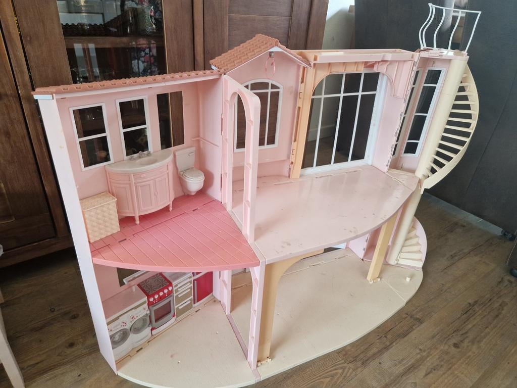 Opvouwbaar Barbie poppenhuis met poppen en accessoires, Ophalen