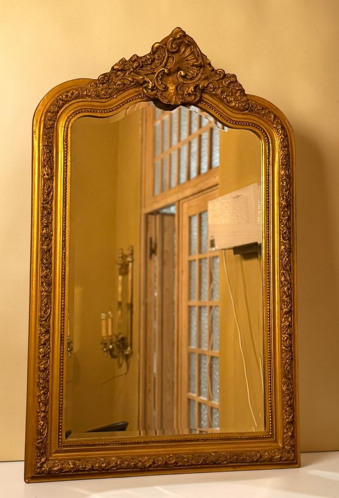 Grote antieke bladgouden spiegel 125 x 80, Ophalen of Verzenden, Rechthoekig, 50 tot 100 cm, 100 tot 150 cm