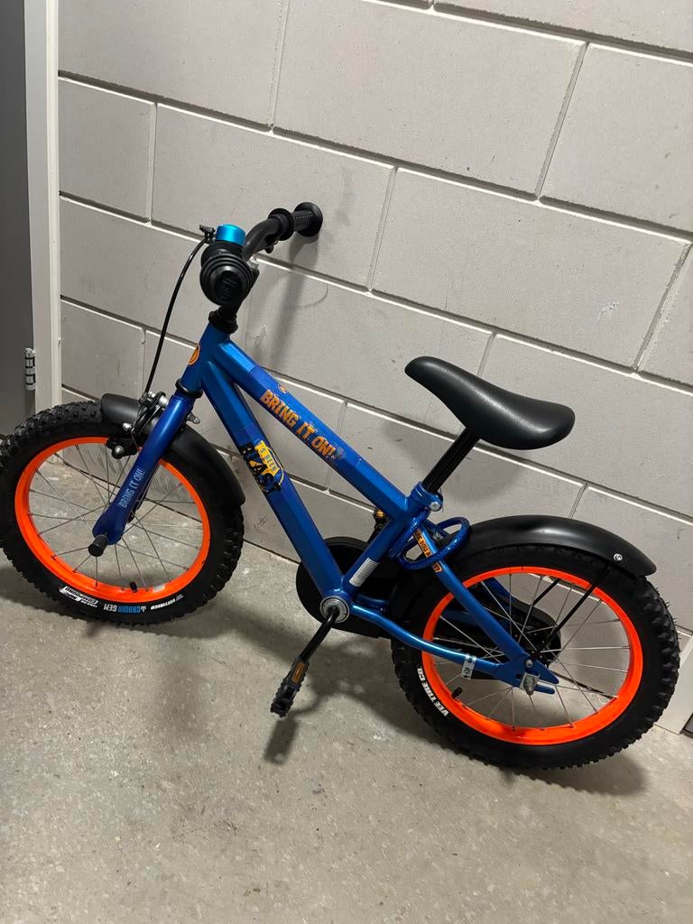 Kinderfiets blauw met oranje velgen 16 inch, Ophalen, Zo goed als nieuw, 16 tot 20 inch