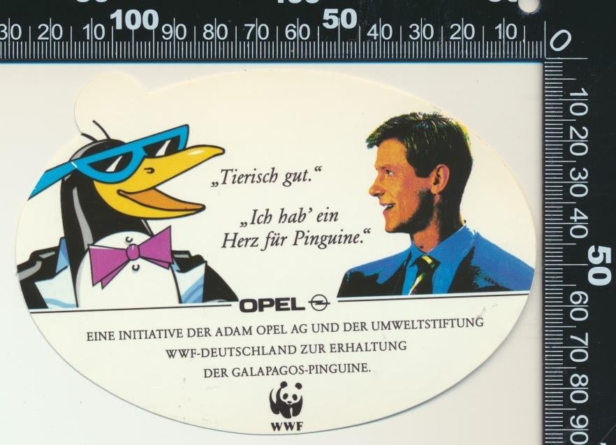 Sticker: Opel - WWF - Ein herz fur pinguine (2), Verzamelen, Stickers, Ophalen of Verzenden, Zo goed als nieuw, Auto of Motor