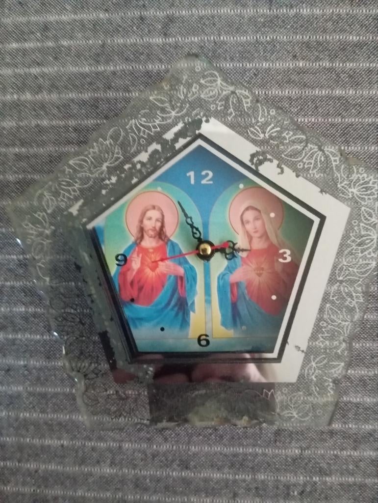 Jezus en Maria klok op batterij, Antiek en Kunst, Ophalen