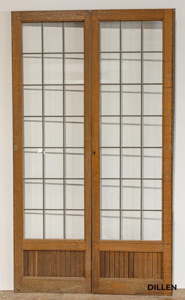 Smalle set antieke ensuite openslaande deuren glas in lood, Gebruikt, Binnendeur, 200 tot 215 cm, Vouwdeur