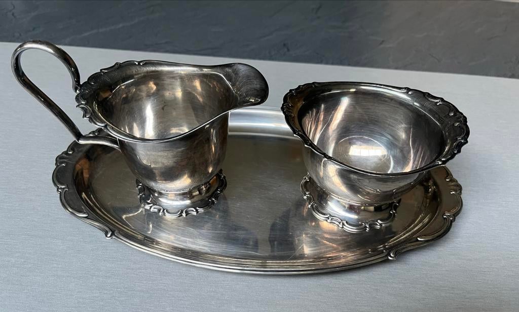 Wellner Verzilverd Roomstel met Mooie Bewerkingen, Antiek en Kunst, Antiek | Bestek, Ophalen of Verzenden