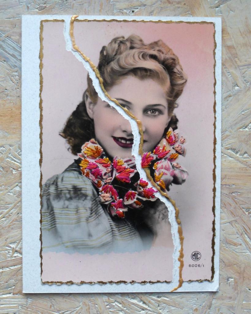 Geborduurde vintage ansichtkaart, Minder dan 50 cm, Overige typen, Nieuw, Ophalen of Verzenden