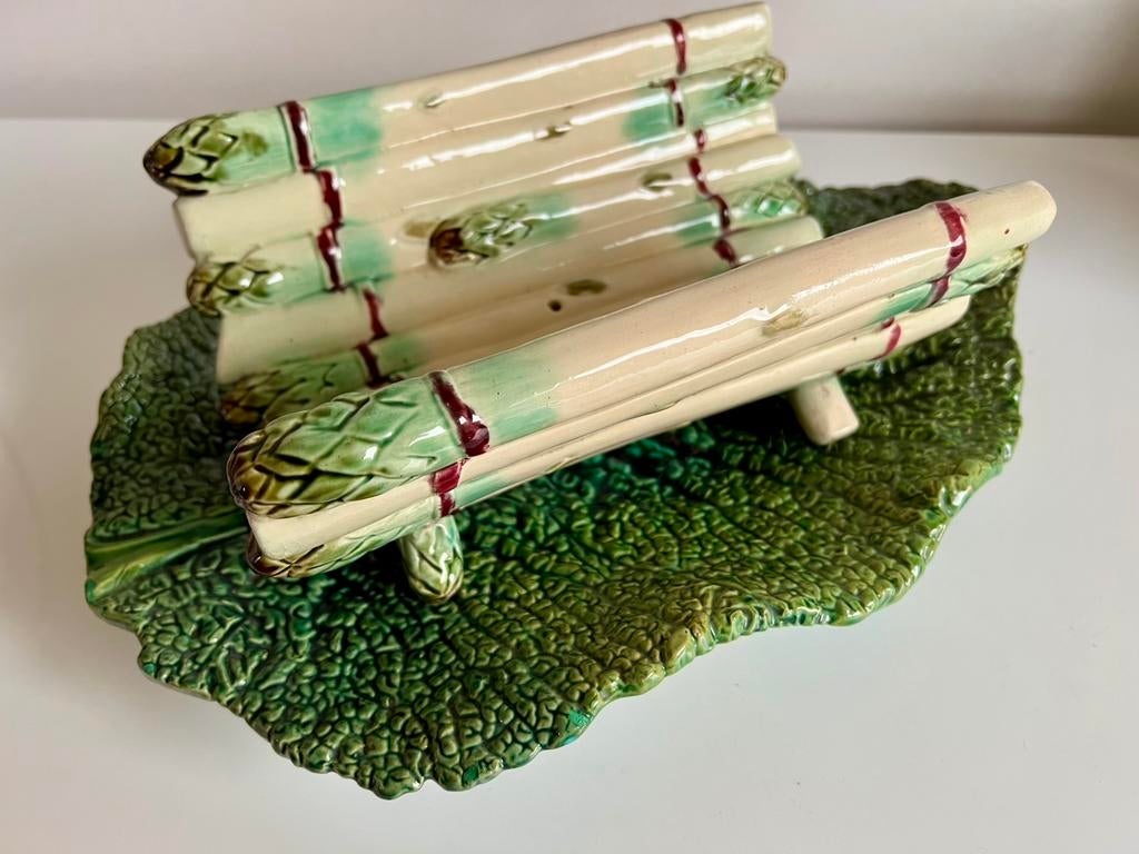 Set Barbotine Aspergeschaal~ Groot Koolblad Schaal 1890, Ophalen of Verzenden