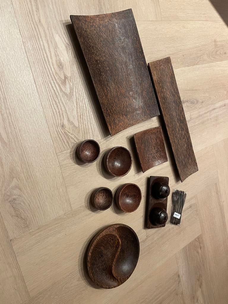 Bamboe servies set uit Indonesië - Borden, schaaltjes, peper, Huis en Inrichting, Keuken | Servies, Ophalen, Overige materialen
