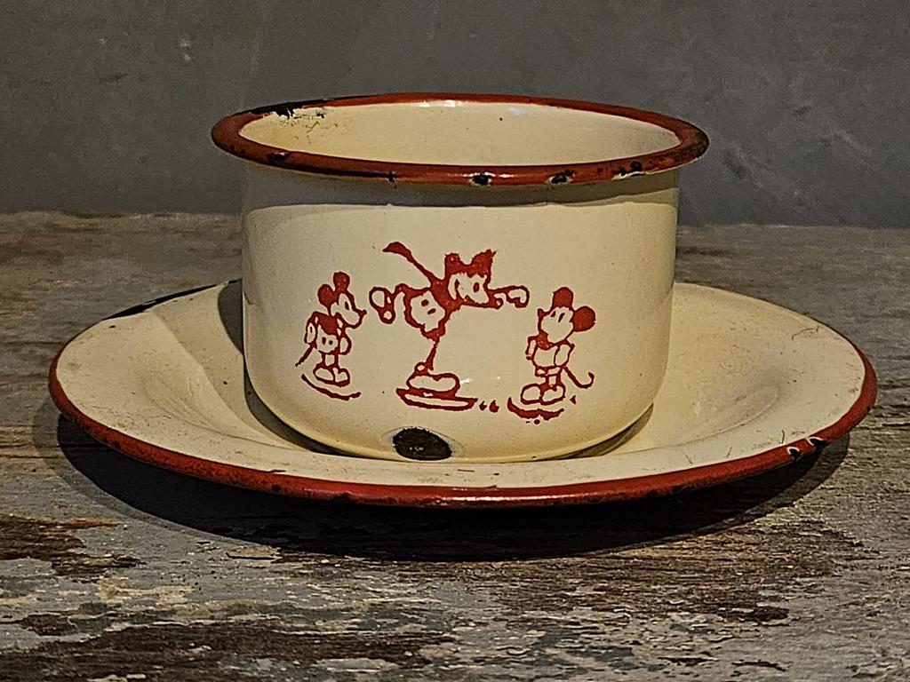 Antiek emaille kop en schotel Mickey mouse, Antiek en Kunst, Ophalen of Verzenden