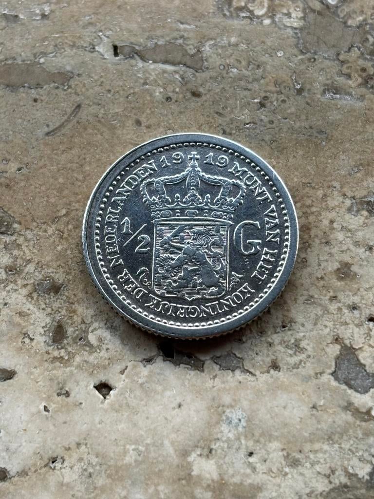 1/2 gulden 1919 Wilhelmina, zeer mooie kwaliteit, ½ gulden, Zilver, Ophalen of Verzenden, Koningin Wilhelmina