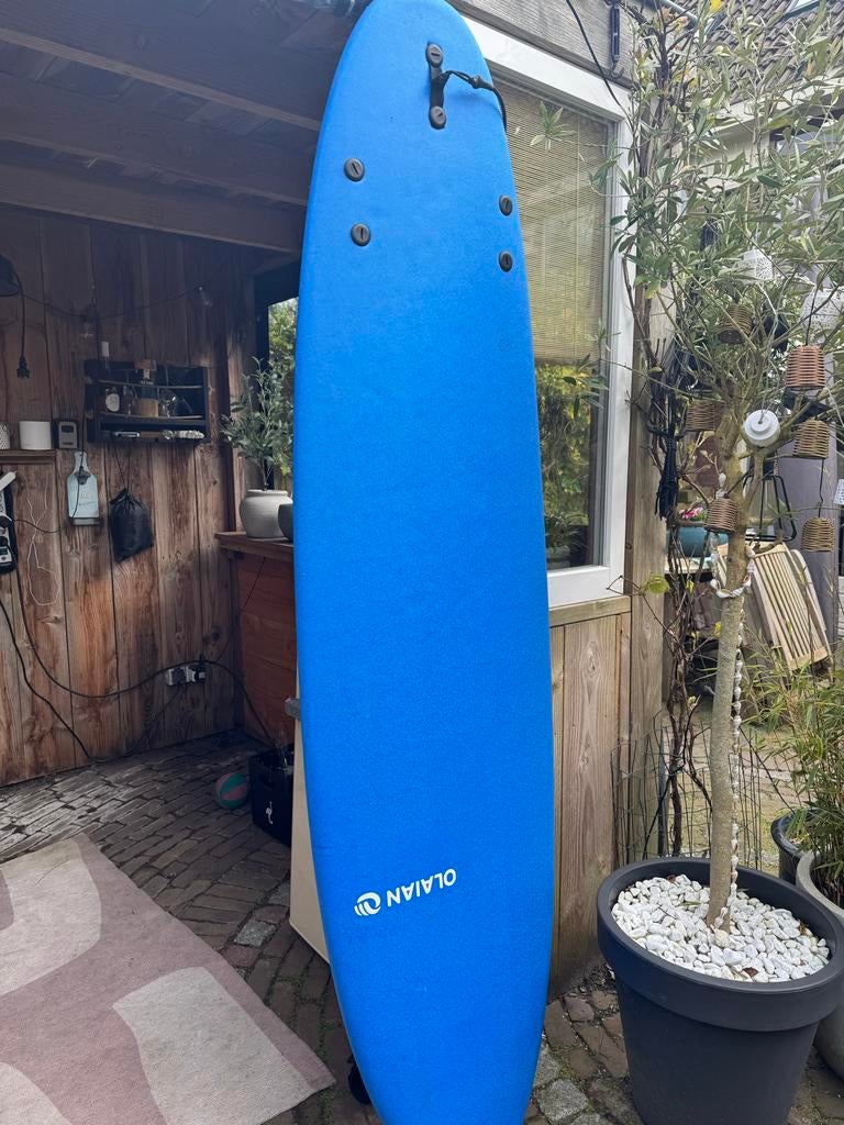 Olaian Foam Surfboard - Blauw, Watersport en Boten, Golfsurfen, Ophalen, Zo goed als nieuw, Funboard, Met vinnen