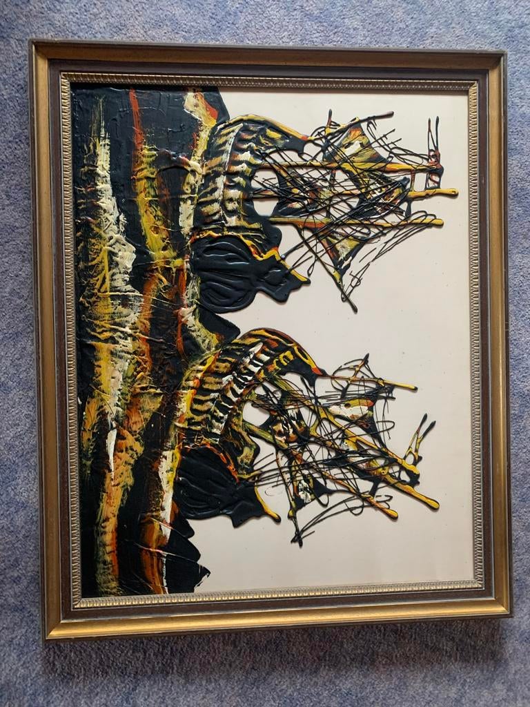 Uniek Teerschilderij uit Guatemala - Abstracte Kunst, Ophalen