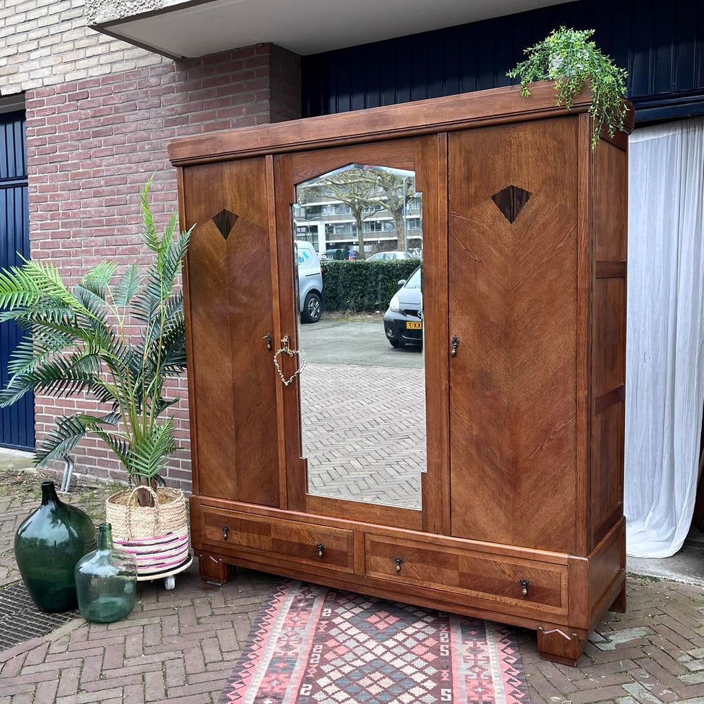 Mooie ruime brocante vintage kledingkast, Ophalen of Verzenden, 50 tot 75 cm, 150 tot 200 cm, 200 cm of meer