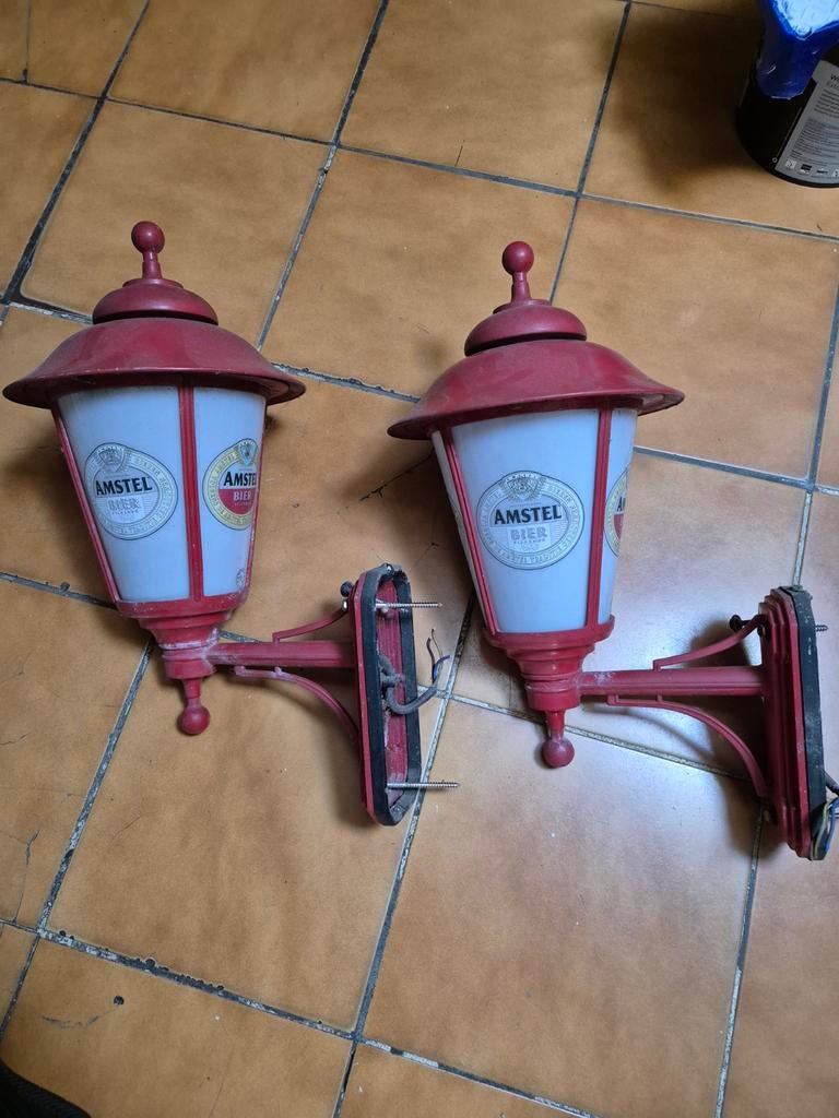 Set van 2 Amstel Bier wandlampen, Ophalen, Gebruikt, Metaal, Vintage, Reclame, Industrieel