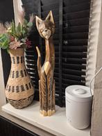 Groot houten poezenbeeld - Decoratieve kat, Antiek en Kunst, Kunst | Beelden en Houtsnijwerken, Ophalen of Verzenden