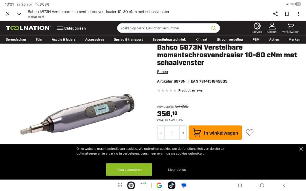 Bahco 6973N Verstelbare momentschroevendraaier 10-80 cNm, Ophalen of Verzenden, Zo goed als nieuw