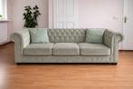 2x CHESTERFIELD BANK - LICHTGROEN FLUWEEL, Ophalen, Driepersoons, 75 tot 100 cm, Zo goed als nieuw