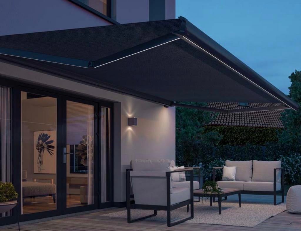 Luxa Flex Nova Shade knikarm zonnescherm 400x300cm Somfy, Ophalen, Elektrisch, Zo goed als nieuw, 250 cm tot 450 cm