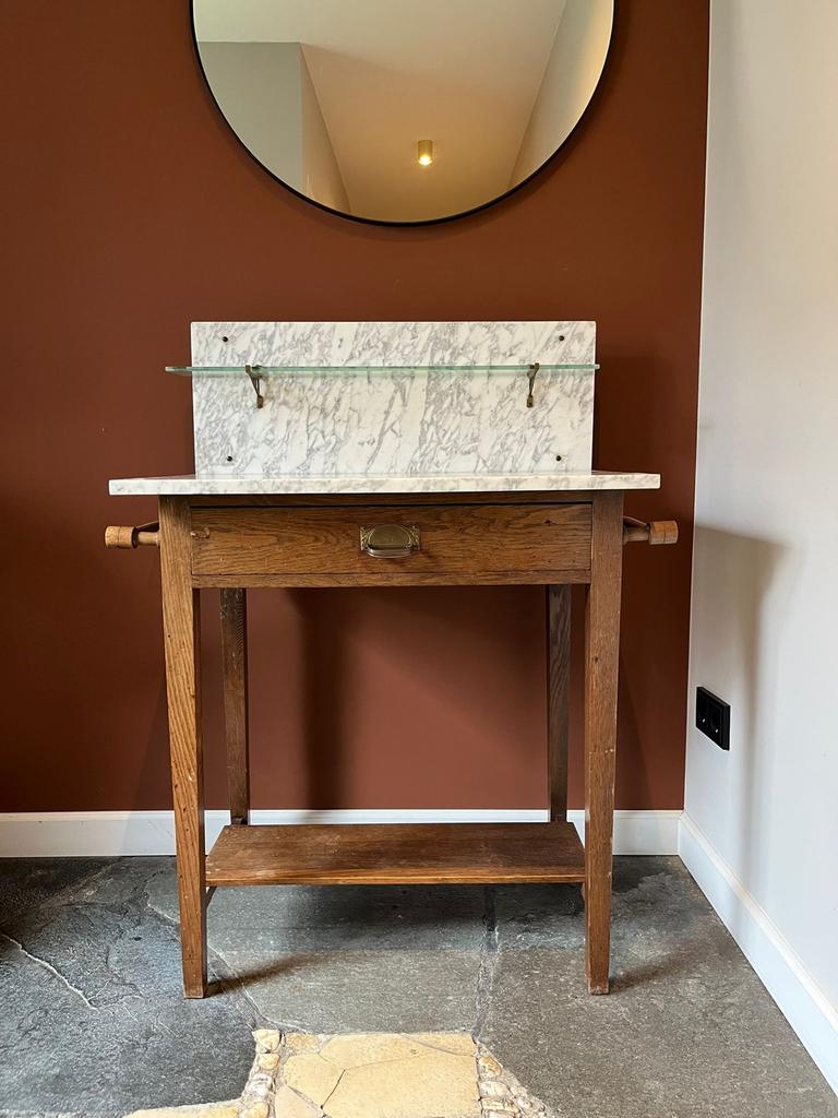 Antieke wastafel met granieten blad en lade, Ophalen