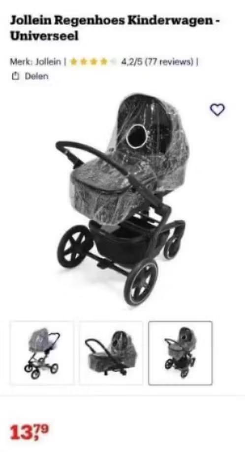 ZGAN! Jollein regenhoes kinderwagen universeel € 4,99, Ophalen of Verzenden, Zo goed als nieuw