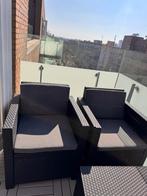 Zwarte wicker loungeset met grijze kussens, Ophalen, 4 zitplaatsen, Gebruikt, Loungeset