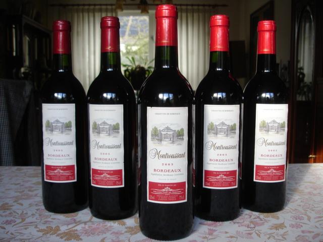 Montroussant 2003 (5 fl.), AOC Bordeaux, zeer goede conditie, Frankrijk, Ophalen of Verzenden, Zo goed als nieuw, Rode wijn