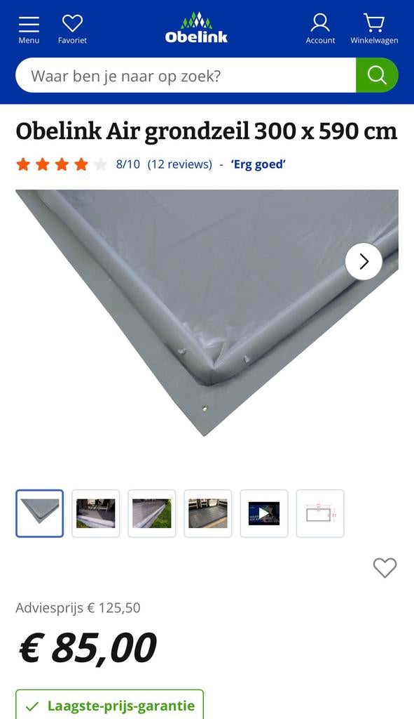 Obelink Air Grondzeil 300x590cm, Caravans en Kamperen, Ophalen of Verzenden, Zo goed als nieuw