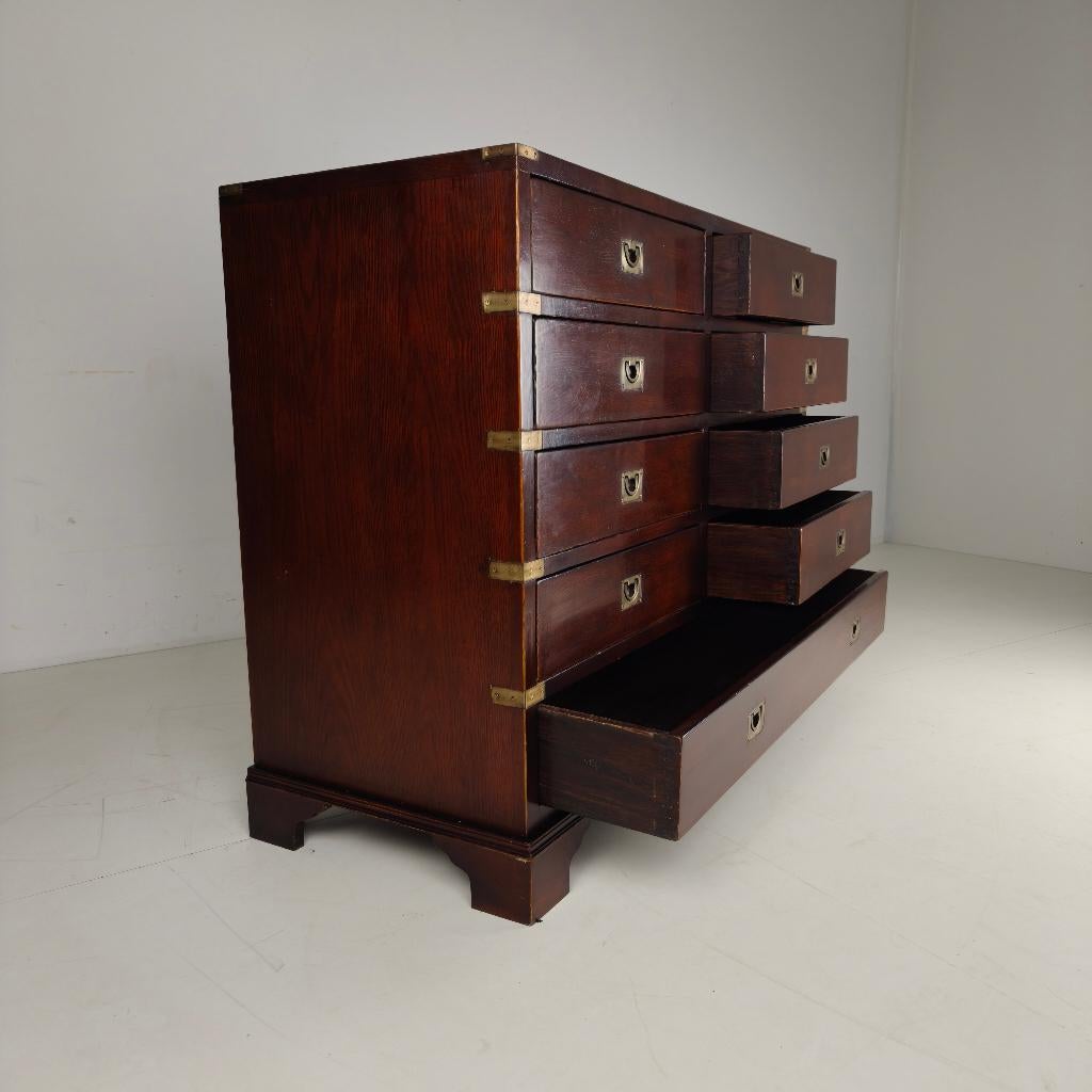 Engelse kampstijl ladekast met messing beslag – 20e eeuw, Ophalen of Verzenden