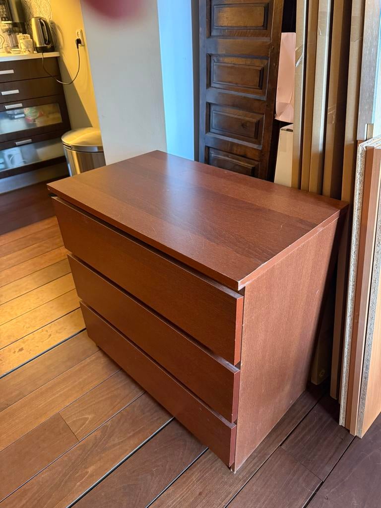 Bruin Malm ladekastje met 3 lades, Huis en Inrichting, Gebruikt, 3 of 4 laden, Minder dan 100 cm, 25 tot 50 cm