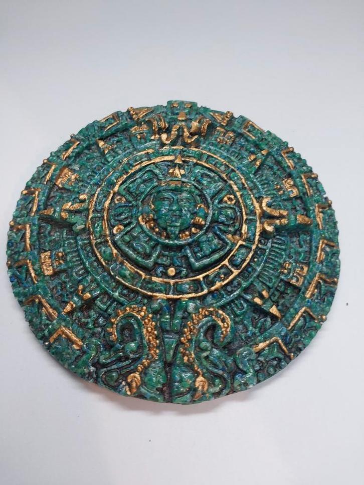 Mexicaanse kalendersteen/zonnesteen Groen/Goud, Antiek en Kunst, Kunst | Niet-Westerse kunst, Ophalen of Verzenden