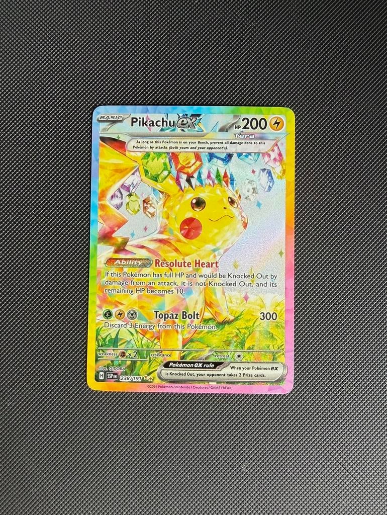 Pikachu ex 238 - Surging Sparks - Pokemon, Hobby en Vrije tijd, Verzamelkaartspellen | Pokémon, Ophalen of Verzenden, Zo goed als nieuw