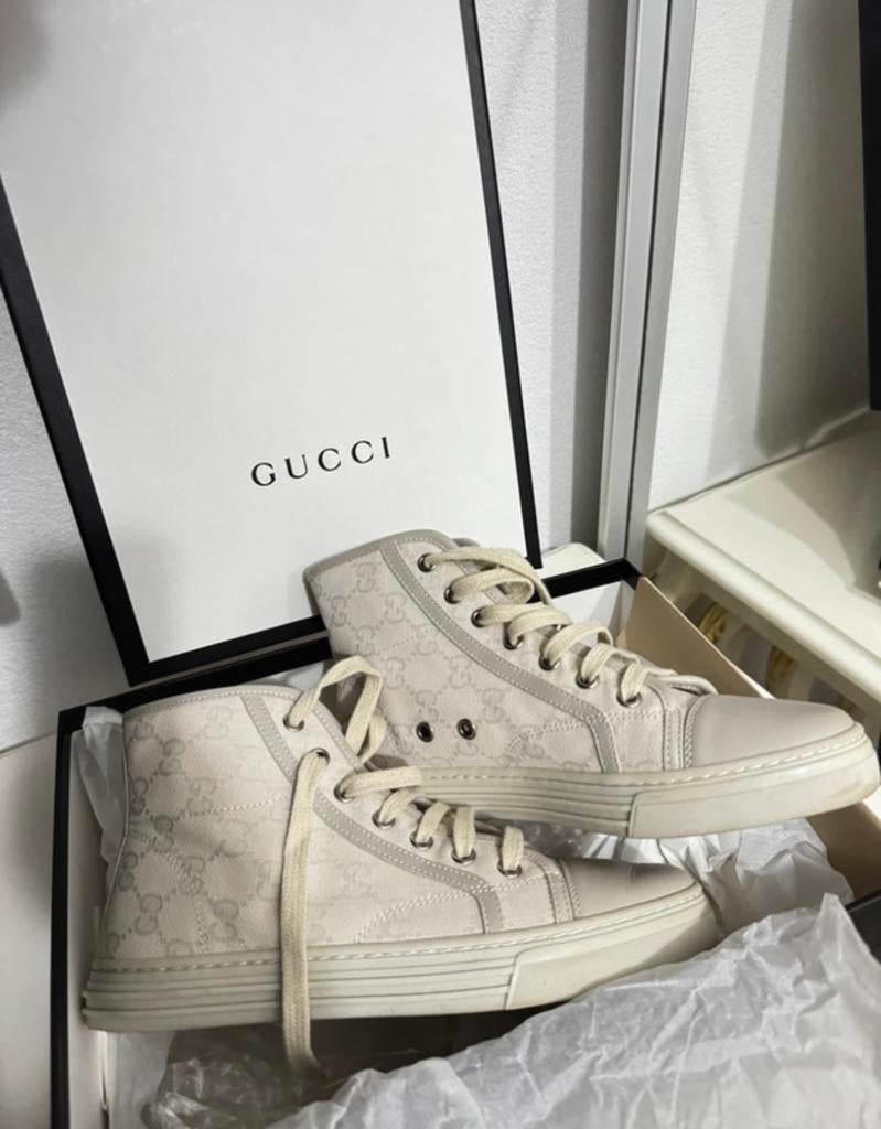 Gucci high-top sneakers maat 35 (valt als 36) - Zo goed als, Verzenden, Zo goed als nieuw, Wit, Overige merken