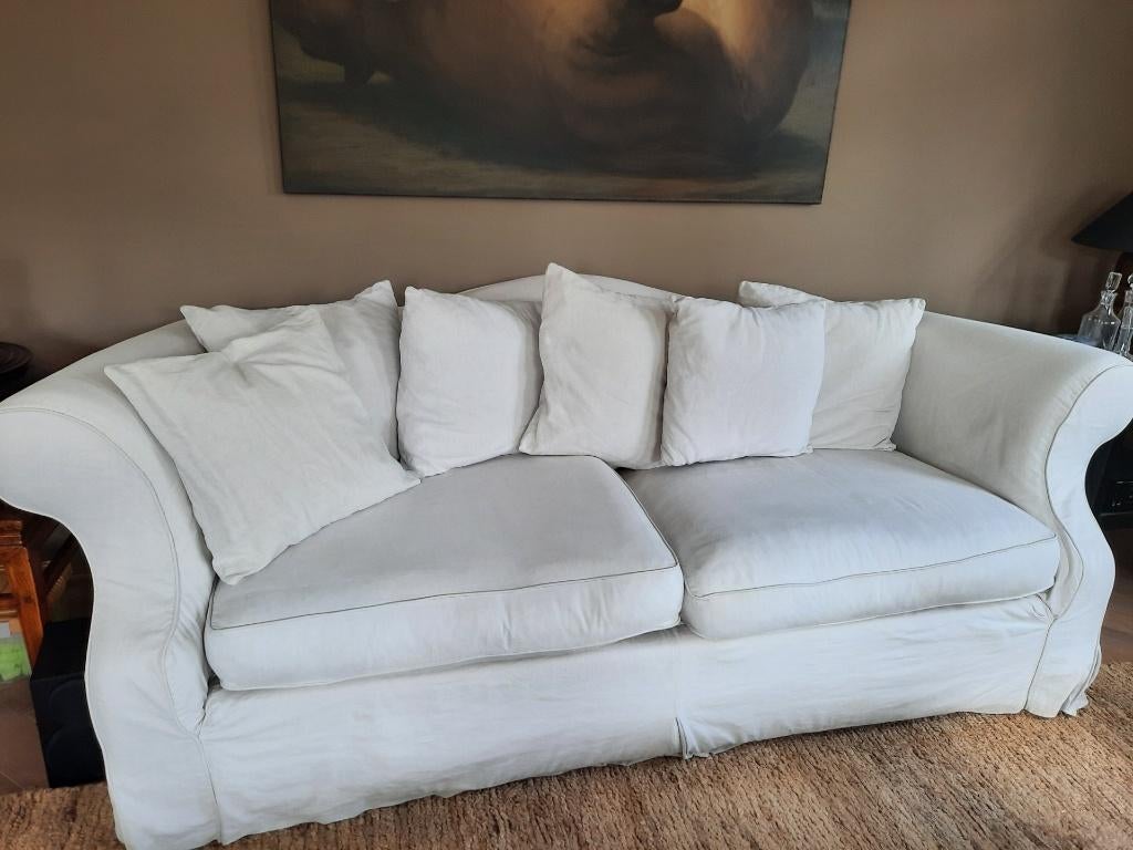 Grote linnen Fendi(?) bank, Ophalen, 250 tot 300 cm, 100 tot 125 cm, Zo goed als nieuw