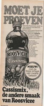 Retro reclame 1975 Roosvicee siroop frisdrank cassismix, Verzamelen, Retro, Verzenden, Overige typen