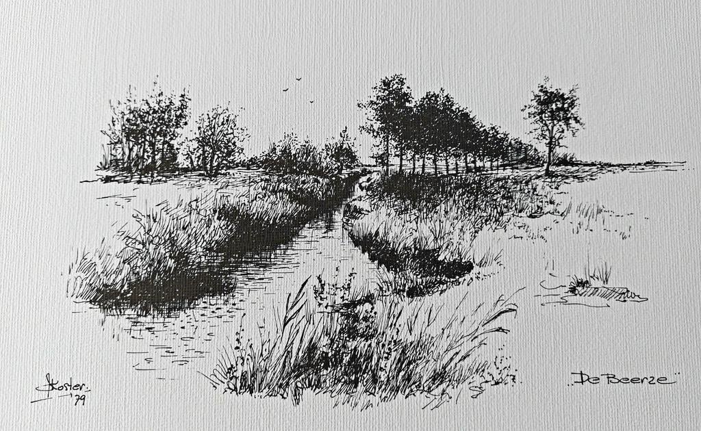 Riviertje.... " de Beerze " ...., Antiek en Kunst, Kunst | Tekeningen en Foto's, Ophalen of Verzenden