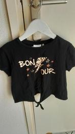 Zwart shirt met 'Bonjour' opdruk en knoop detail, mt 140, Kinderen en Baby's, Kinderkleding | Maat 140, Ophalen of Verzenden, Meisje