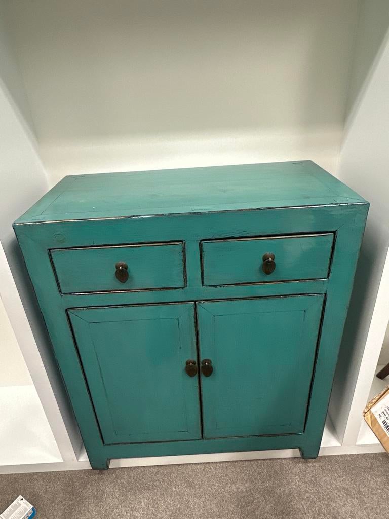 Antieke Chinese Kast Teal High Gloss - Aziatisch Woonmeubel, Ophalen of Verzenden