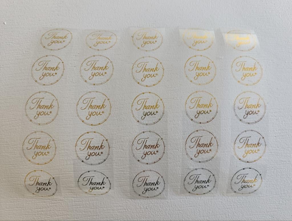 25 Thank you-stickers, doorsnede 2,5 cm, Hobby en Vrije tijd, Stickers en Plaatjes, Ophalen of Verzenden, Nieuw, Meerdere stickers