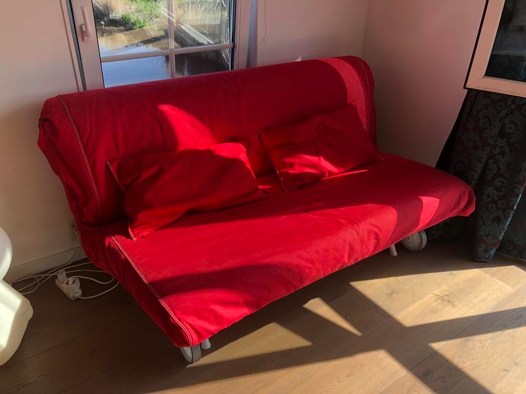 Rode Ikea slaapbank/futon PS SOFA, Gebruikt, Tweepersoons, Ophalen of Verzenden, 200 cm