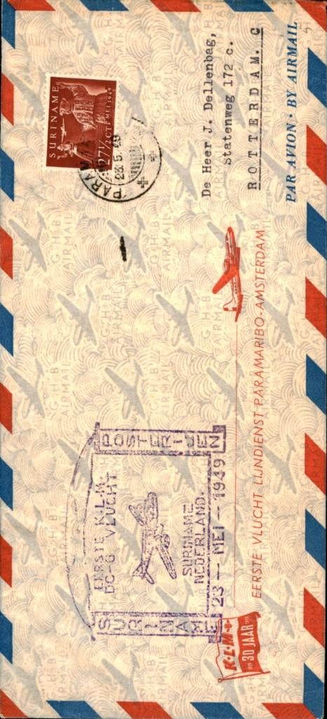 Suriname - FFC - Stempels - 1949, Postzegels en Munten, Brieven en Enveloppen | Nederland, Verzenden, Envelop