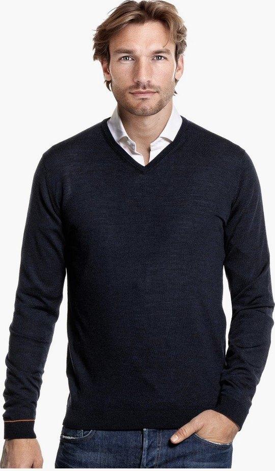 Joe Merino - vhals - L - donkerblauw - uitstekende staat, Kleding | Heren, Truien en Vesten, Maat 52/54 (L), Blauw, Joe Merino