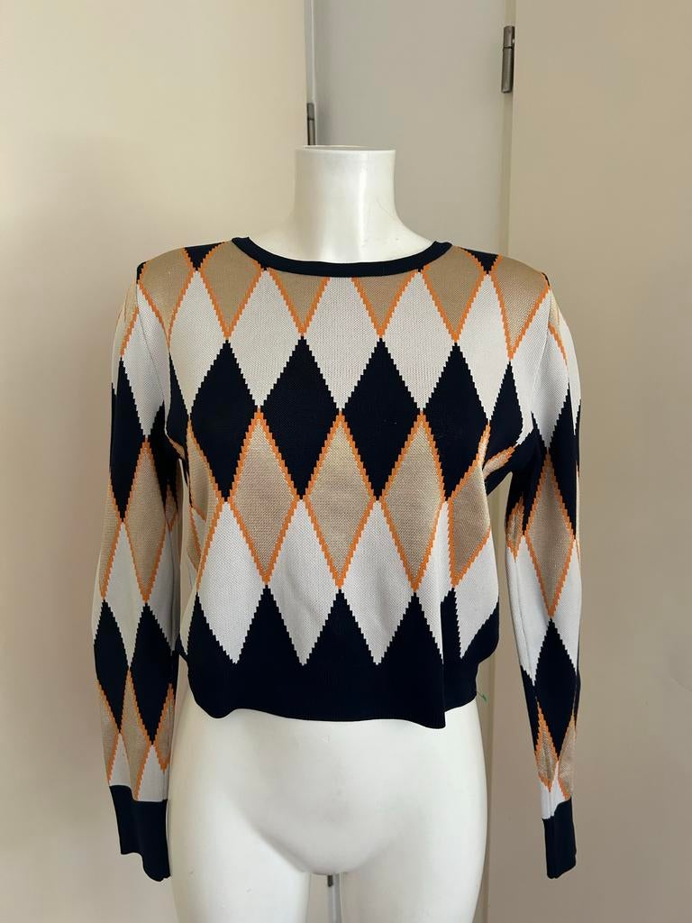 Zara Knit korte trui met argyle patroon - Maat M, Ophalen of Verzenden, Gedragen, Maat 38/40 (M), Zwart