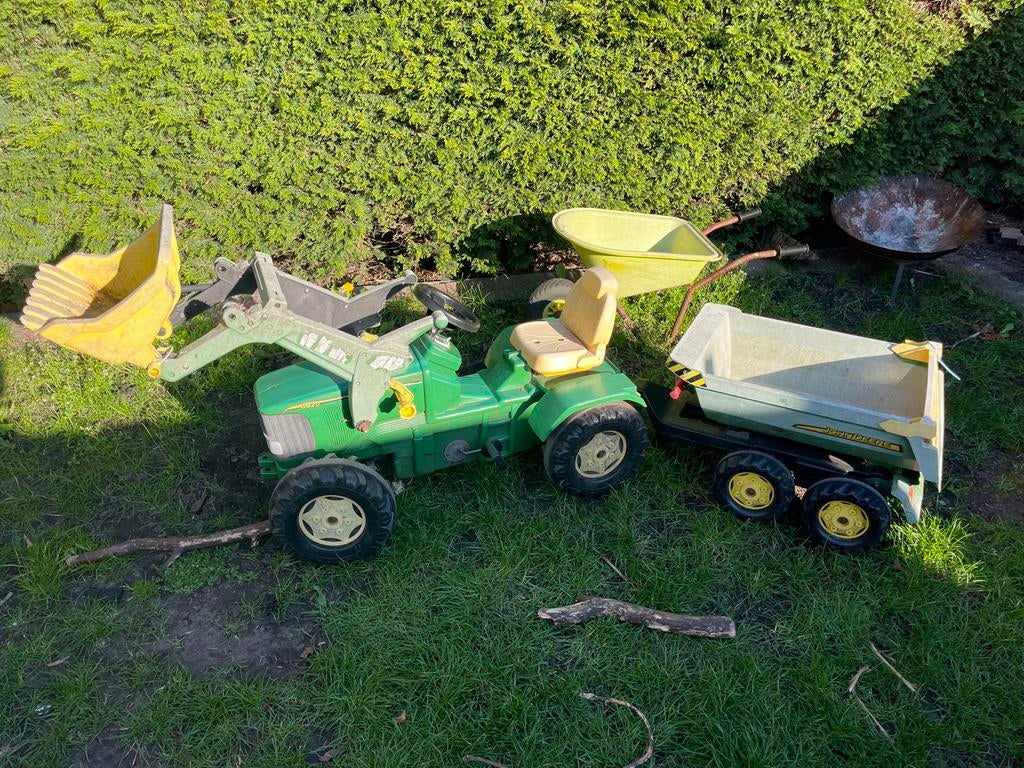 Speelgoed tractor John Deere met aanhanger en voorlader, Ophalen, Gebruikt