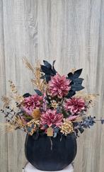Luxe zijden bloemstuk zwart goud roze kunstbloemen, ., Nieuw, Ophalen of Verzenden, .