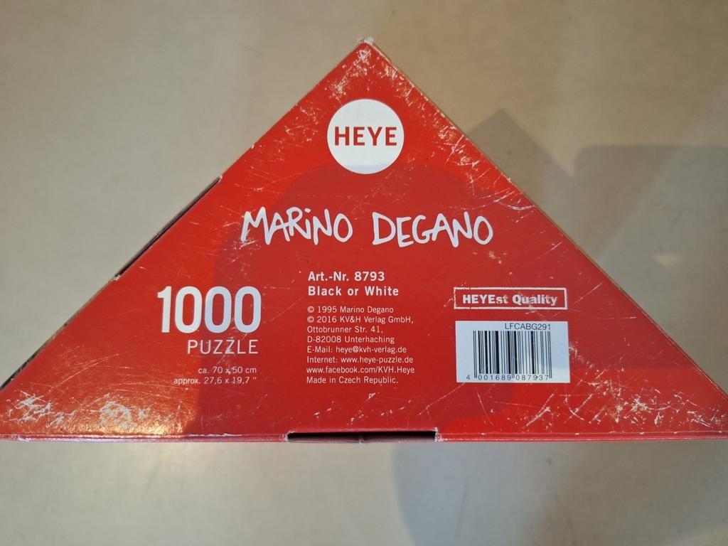 HEYE puzzel: Marino Degano - Black or White (1000 stukjes), Ophalen of Verzenden, 500 t/m 1500 stukjes, Gebruikt, Legpuzzel