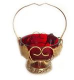 Antieke Engels brocante bonbonschaaltje met handvat goud, Ophalen of Verzenden