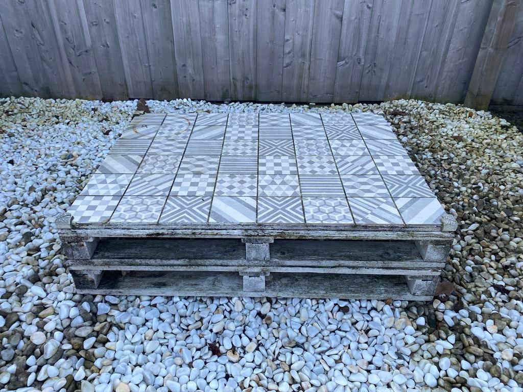 Zelfgemaakte pallet tafel met tegels, Ophalen, Gebruikt, Rechthoekig, Hout