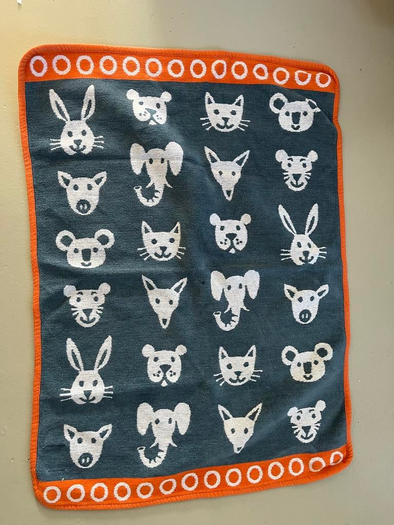 Klippan wieg of wagen deken eco-katoen dieren blauw oranje, Kinderen en Baby's, Dekens, Slaapzakjes en Inbakerproducten, Ophalen of Verzenden