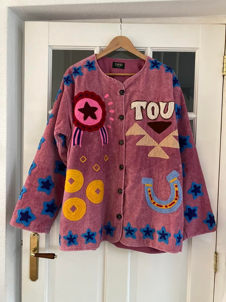 Tout vintage suzani jas fluweel geborduurd rodeo cowgirl, Ophalen of Verzenden, Nieuw, Roze